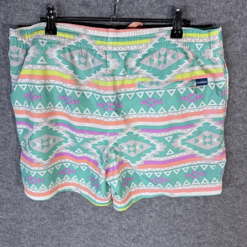 chubbie's Men's Aztec Neon Print Lined Swim‎ Trunks Size M